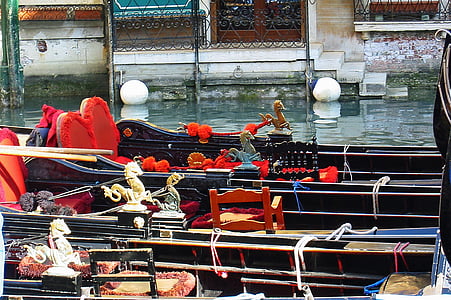 gondoler, Venezia, Italia, gondolier, kanal, båter, kanaler