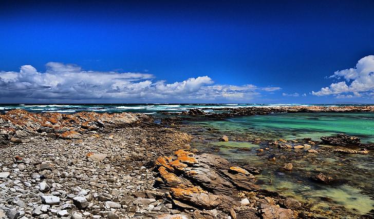 Cape agulhas, Lagoon, óceán, kék, sziklák, természet, Dél-Afrika