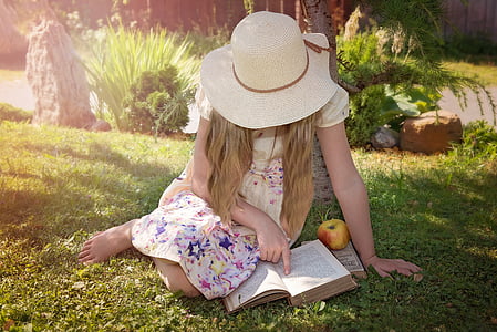 person, human, child, girl, hat, long hair, book
