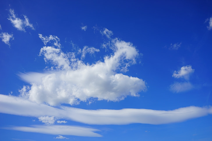 clouds, sleet, cloud formation, sky, summer day, blue, white