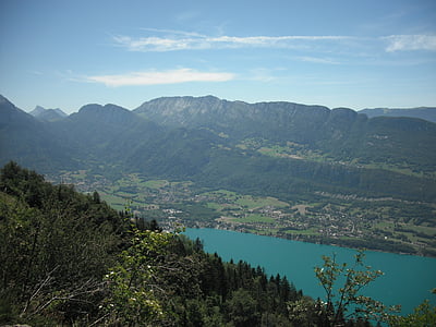 Annecy, siklóernyőzés, tó, a forclaz-hágó, természet, hegyi, táj