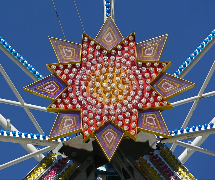 rueda de la fortuna, eje central, estrella, eje, luces, colorido, festival folklórico