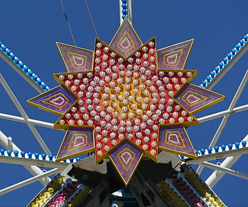Ferris wheel, trục trung tâm, ngôi sao, Trung tâm, đèn chiếu sáng, đầy màu sắc, Lễ hội dân gian