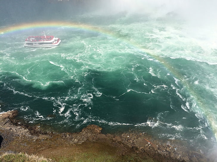whitewater, rainbow, ship, cruise, tour, waterfall, river