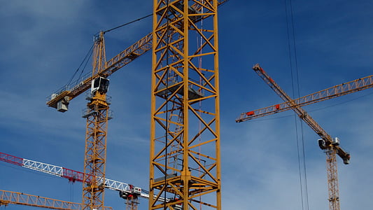 constructionsite, construction, crane, yellow, engineering, structure, steel