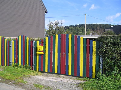 kerítés, színes, fa, szín, lakkozott fa
