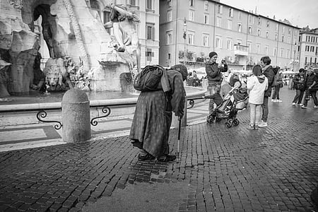 piazza navona, rome, italy, street, people, beggar