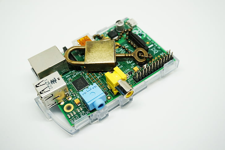 Raspberry pi, Vorhängeschloss, Schlüssel, sichern, Computer, Computer-chip, Technologie