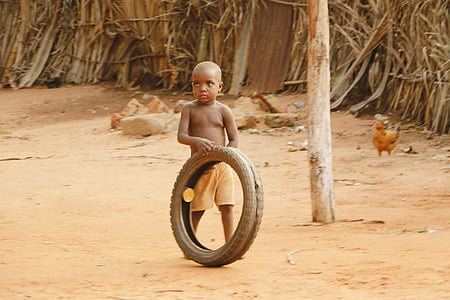 Benin, Afrika, afrikai, gyermek, játék, egyszerűség, falu