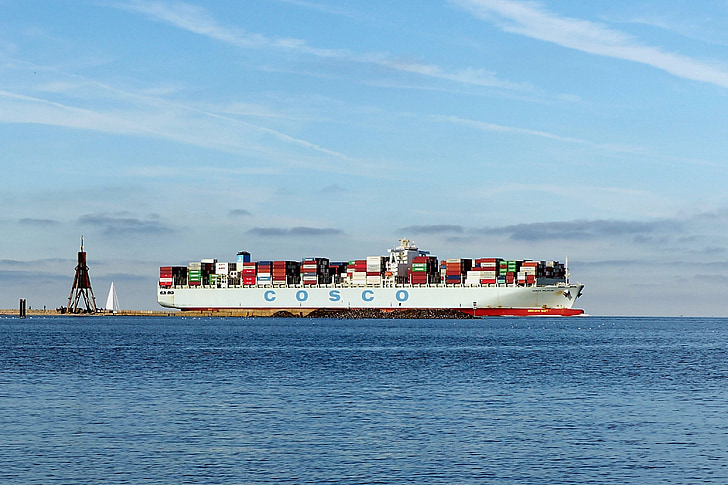 landskap, Nordsjön, containerfartyg, Elbe, Cuxhaven