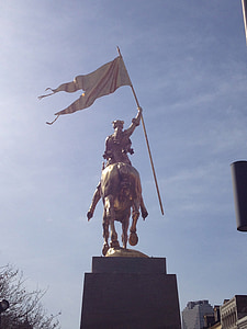 statue de, drapeau, Jeanne d’arc, statue dorée, héroïne folklorique, héroïne, sculpture