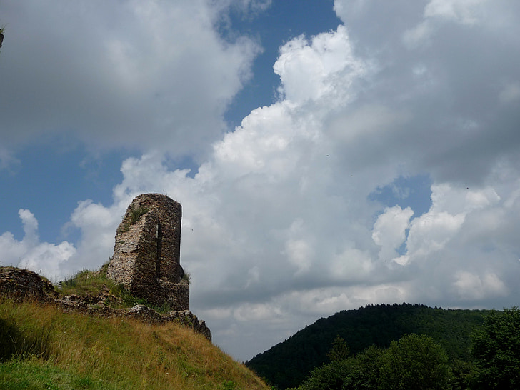 Kasteel, ruïnes, Kasteel lichnice, landschap, wolken, weergave, monument