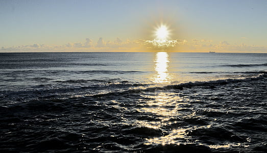море, НД, Остії, Захід сонця, горизонт, промені сонця, взимку