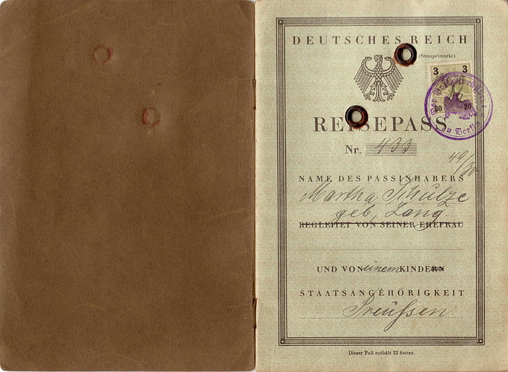 διαβατήριο, Γερμανική αυτοκρατορία, παλιάς χρονολογίας, 1930, ρετρό, νοσταλγία, παλιό χαρτί