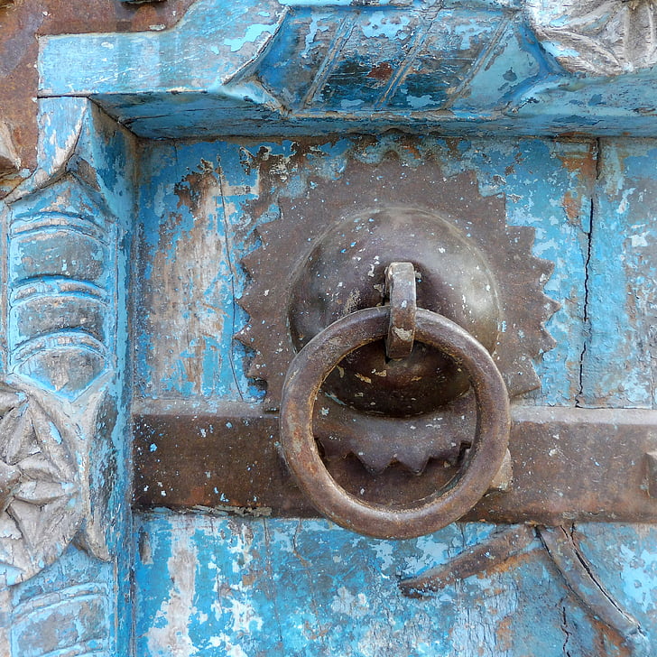 India, ajtó, kék, Rajasthan, utazás, közeli kép:, nem az emberek