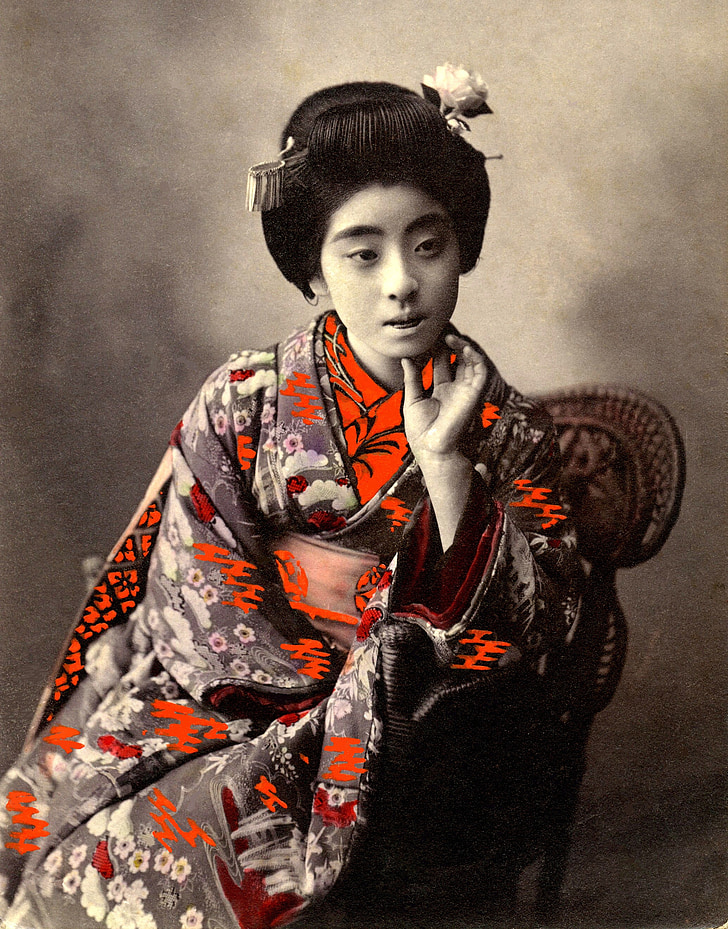 Geisha, retro, vintage, japansk, Asien