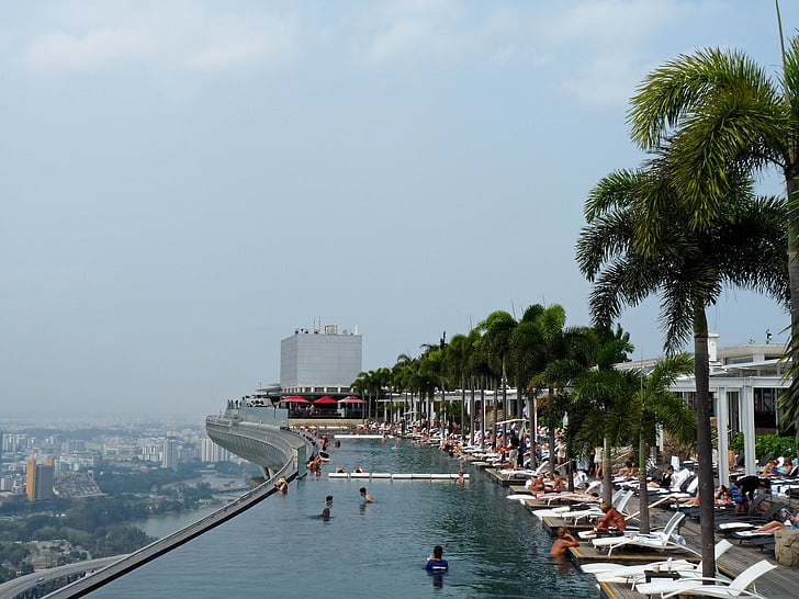 Singapura, Marina, Bay, Sands, Kolam Renang, kolam renang tanpa batas, pohon palem