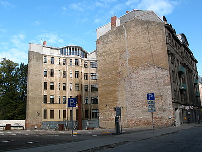 Letônia, Riga, tijolo, edifício, arquitetura, rua, estrutura construída