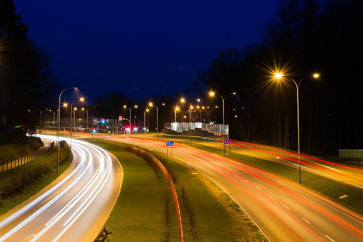 expressway, highway, light streaks, lights, long-exposure, road, time lapse