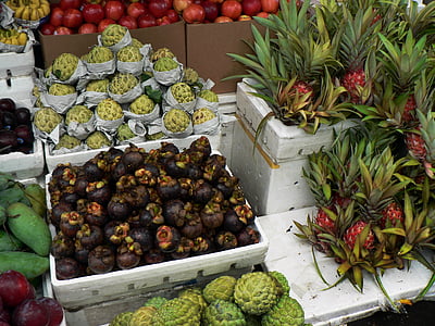 Vietnam, markedet, frukt, etal, eksotiske