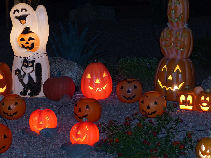 Halloween, szellemek, tök, dekoráció, boldog halloweent
