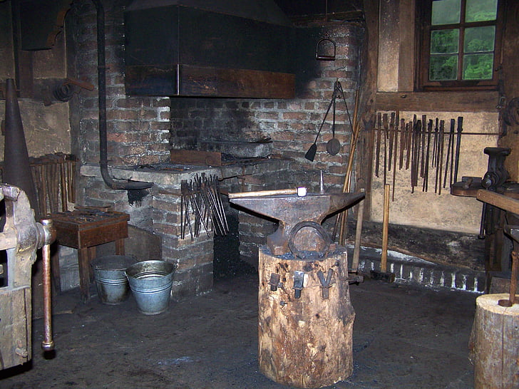 Forge, enclume, cheminée, outil, Metal, Craft, atelier