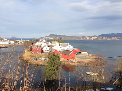 børsøra, Trøndelag, Yarımadası, İzlanda, Şehir, evleri, Göl