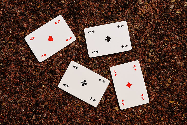 playing cards, aces, four, card game, gambling, heart, diamonds