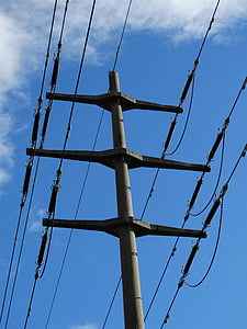 power poles, stream transport, power line, landscape, sky, high voltage, electricity