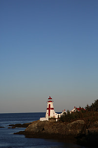 lighthouse, canada, evening, sea, water, rock, coastal