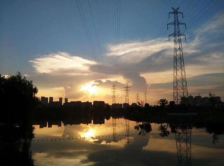 Zhijiang college van zhejiang Universiteit van technologie, uitzicht op het meer, zonsondergang