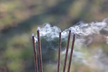 smoke, blow, incense, sticks, focus on foreground, no people, day