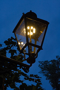 lanterne, vieux, lumière, soirée, bleu, Twilight
