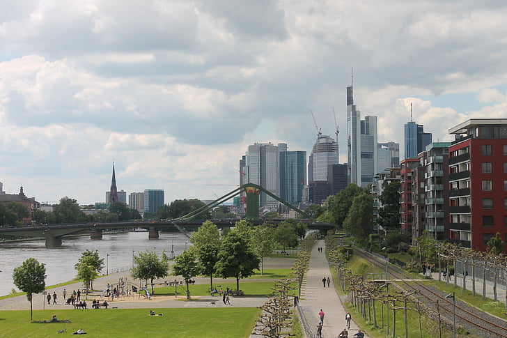 Frankfurt am main Tyskland, skyline, viktigste, Vis, skyskraper, skyskrapere