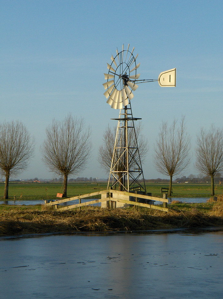 mill, landscape, friesland, holland, ice, winter