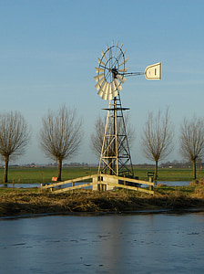 Mill, cảnh quan, Friesland, Hà Lan, băng, mùa đông