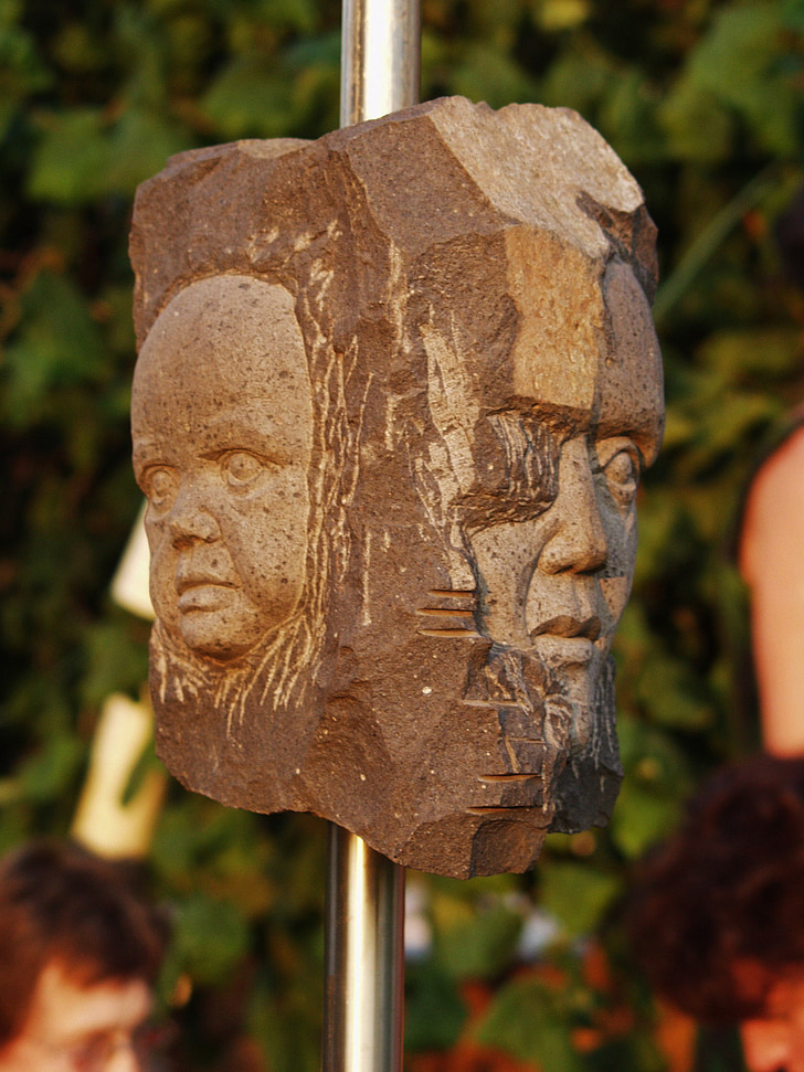 art, stone heads, faces