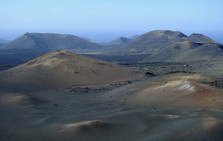 paisagem vulcânica, Lanzarote, Timanfaya, campo de lava, Ilhas Canárias, vulcânica, cratera