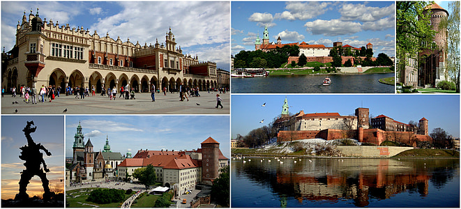 kolaž, turizem, Zgodovina, Krakov, Poljska, arhitektura, spomenik