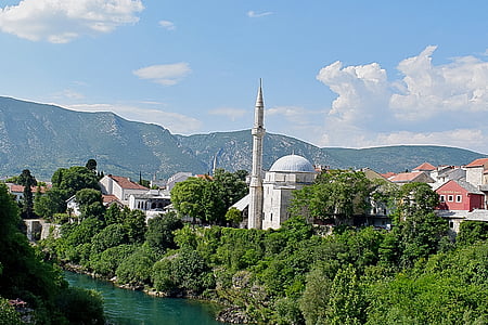 mostar, bosnia, herzegovina, tourism, old, mosque, architecture