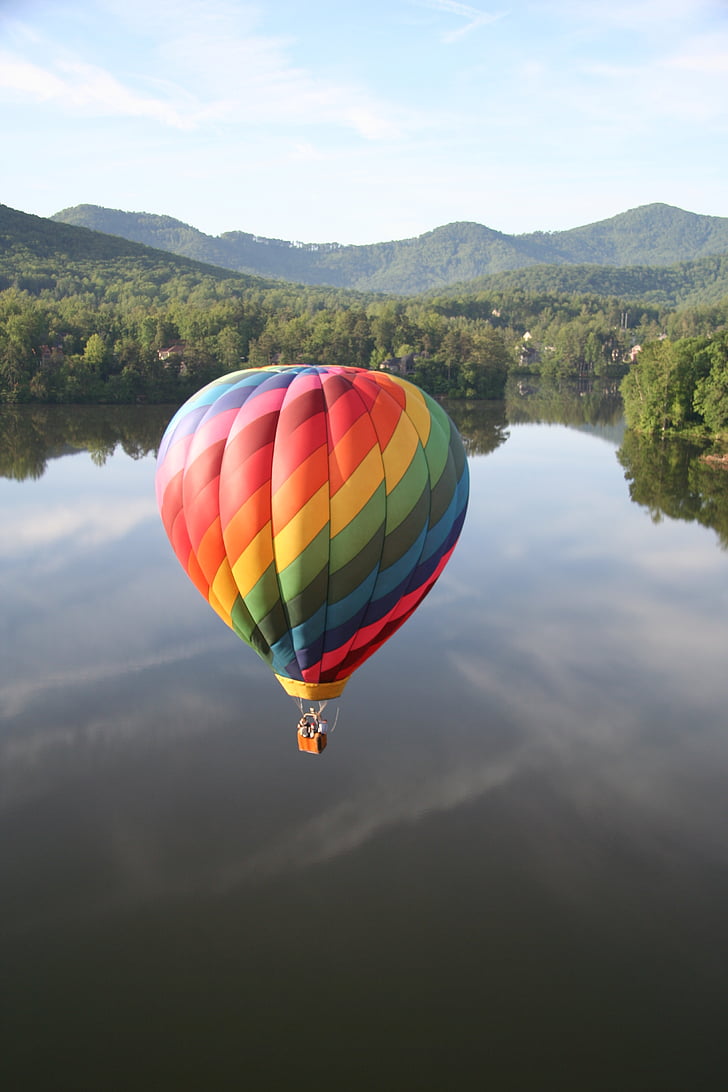 Asheville, ballon à air chaud, montagne, Lac, ballon, paysage, matin