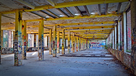 분실된 장소, 공장, pforphoto, 낙서, 오래 된, 두고, 산업 플랜트