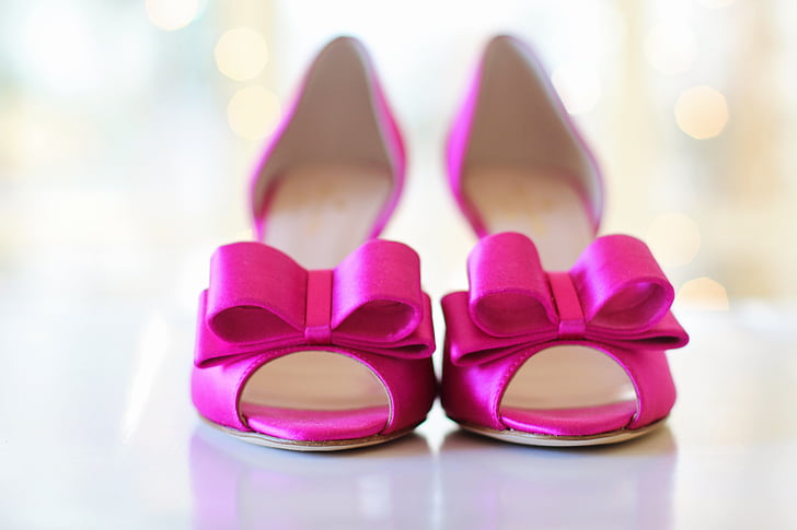 vaaleanpunainen kengät, häät kengät, jouset, häät, vaaleanpunainen, morsian, muoti