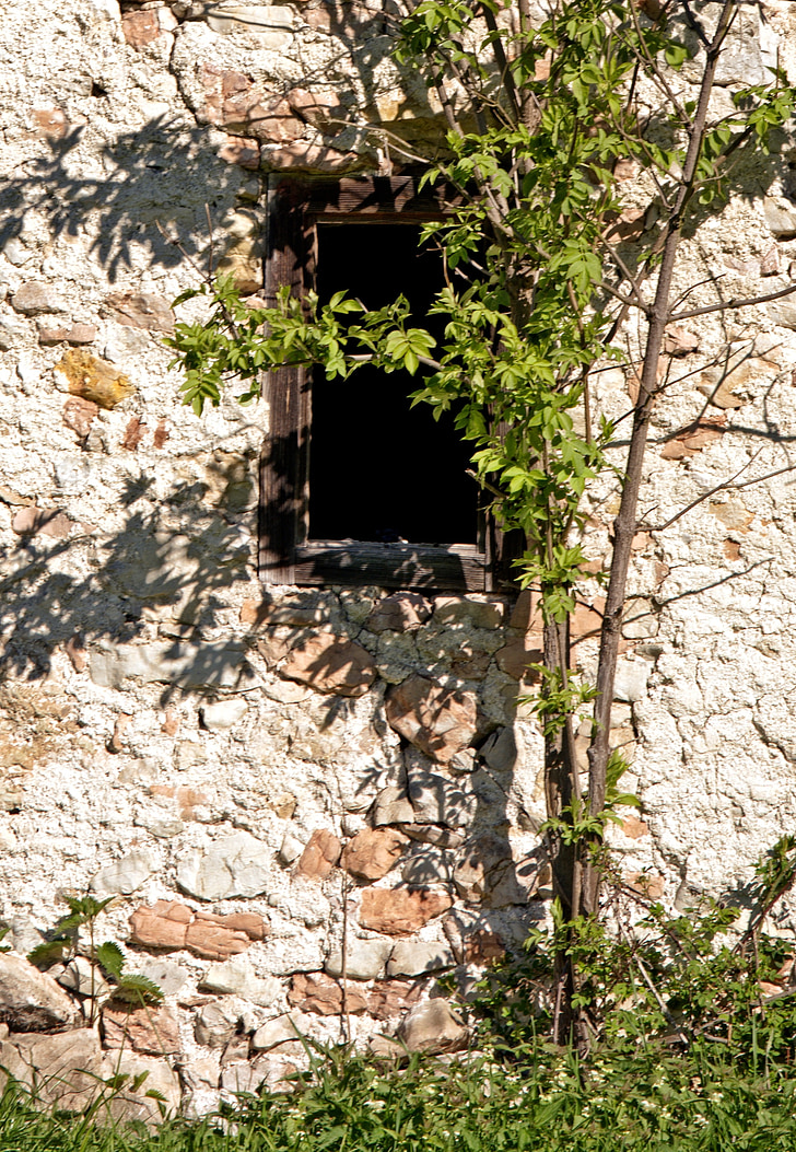 jendela, lama, secara historis, arsitektur, hauswand, dinding batu, tambang batu