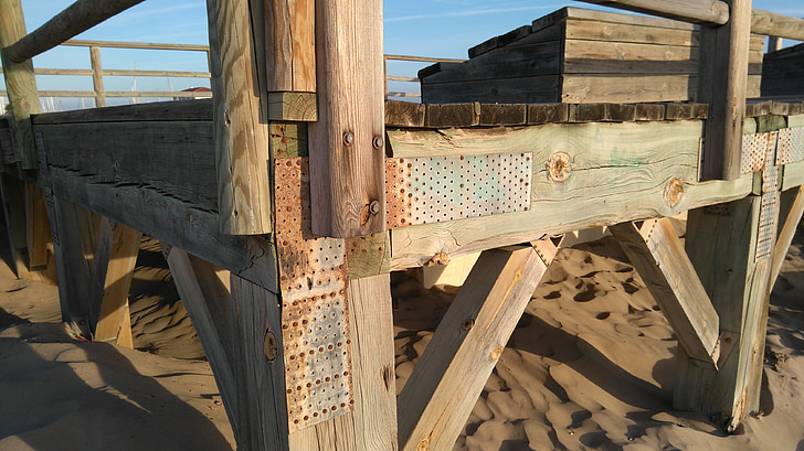 dřevěný, Boardwalk, písek, dřevo, pobřeží, pláž