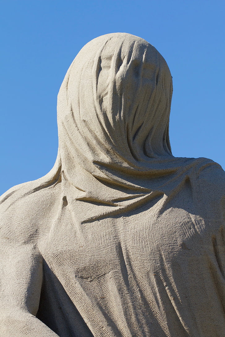 cloth, head, shroud, sand sculpture, religion, islam, spirituality