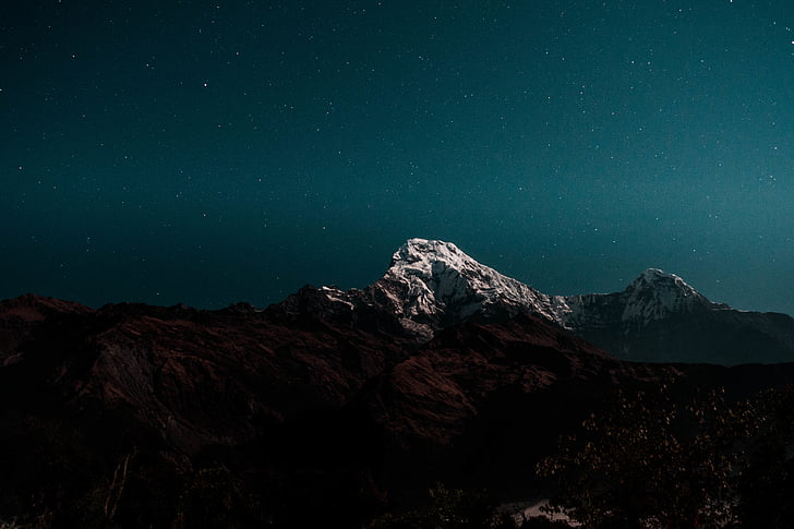 kalns, Alpi, foto, naktī, zvaigznes, snowcap, lauku
