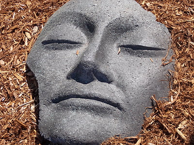 visage, Pierre, sculpture, dormir, statue de, l’Asie