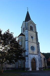 l'església, poble, França, cristiana, campanar, sud-oest, Bearn