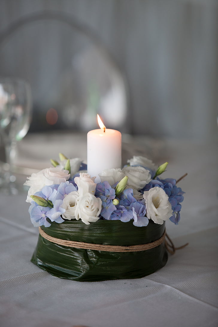 tabula, vaska, ornament, svece, puķe, liesma, tējas gaismas